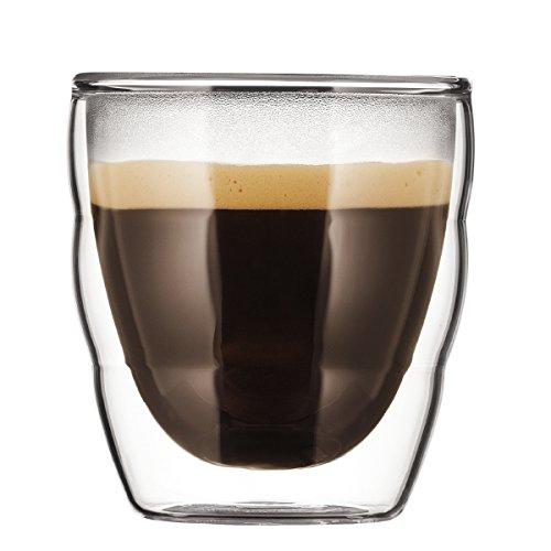 BODUM Glass Cup Tumbler PILATUS Double Wall Glass 80ml Set of 2 Heat and Cold Retention Double Structure Heat Resistant Glass Microwave Safe Oven Safe