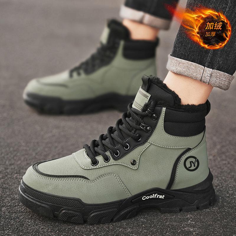 Winter velvet high-top Martin boots men's shoes British retro tooling shoes thick-soled thickened warm cotton shoes short boots