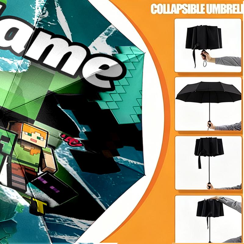 Custom Name Personalized Gamer Craft Print Umbrella, Auto Open Close, 8‑Rib Sturdy Frame, Commute Camping Hiking Use, Birthday Gift