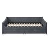Full Size Daybed with Drawers, Linen Fabric Day beds w/Storage and Button on Back and Piping on Waved Shape Arms, Upholstered T