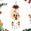 Creative Holiday Gift Christmas Santa Moon Hanging Lamp, Iron LED Lighted Ornament, Glowing Porch Lamp Atmosphere Light for Wall Window Decor