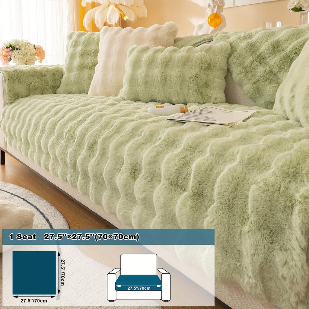 1pc Imitation Rabbit Plush Sofa Cushion, Fuzzy Non Slip Sofa Slipcover, Furniture Protector, For Bedroom Office Living Room Decor