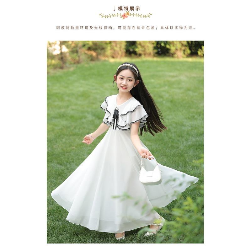 Girls Beach Summer Princess Dress Short Sleeve Solid Color