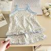 Summer Girls Floral Camisole Dress Set Thin Cartoon Sleeveless Princess Two Piece Outfit