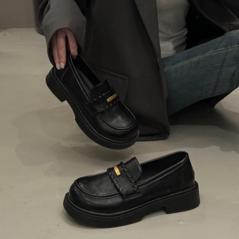 Leather loafers heightening small leather shoes spring and autumn lace-up jk retro platform single shoes