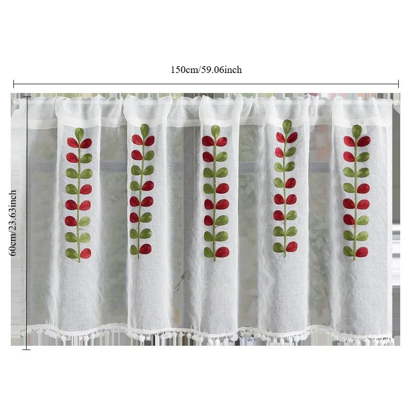 1 adet Yarım Pencere Dört Renkli Dal İşlemeli Yarı Saydam Perde Mutfak Katman Şeffaf Perde Kornişli Cep Tül Perde