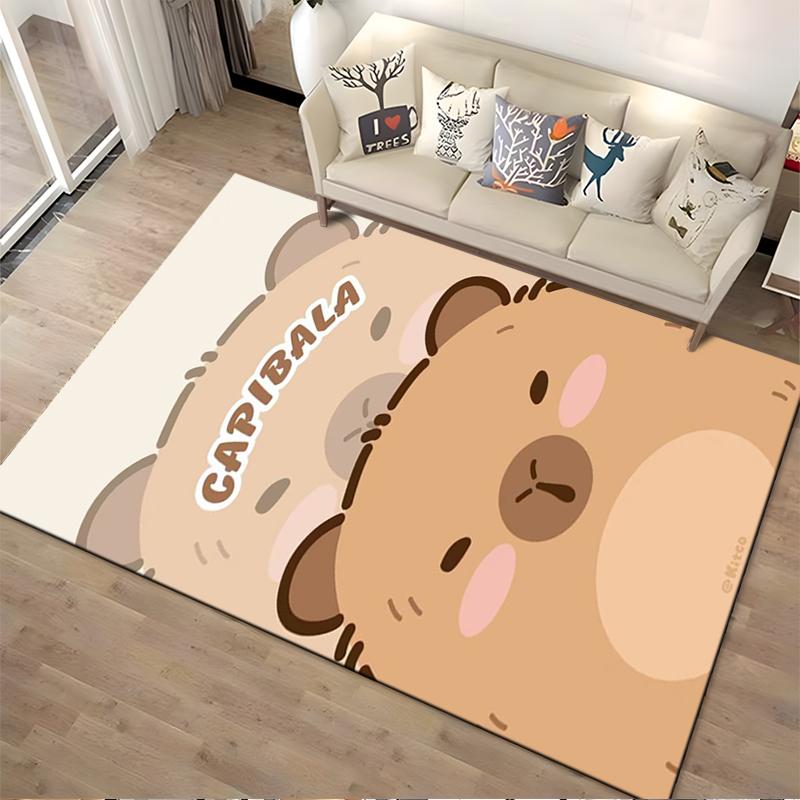 Tappeto con Disegno di Capibara Cartone Animato Carino, Tappetino Beige Morbido e Confortevole Adatto all'uso come antiscivolo per soggiorno, camera da letto, divani