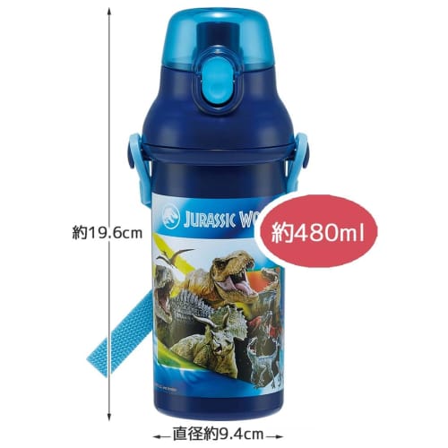 Skater Children's Water Bottle, 480ml, Direct Drinking, Plastic, One-Touch Operation, Dishwasher Safe, Made in Japan, Jurassic 24, Boys, PSB5SANAG-A