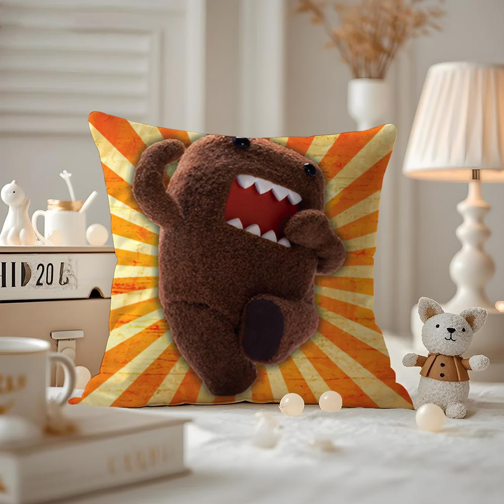 Cute Domo-kun Cushion Cover Anti-dustmite Pillowcase Invisible Zipper Silky Short Plush Sofa Cushion Cover