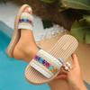 Ethnic Style Thick-Soled Large Size Flat Sandals with Hemp Rope Sole and Open-Toe Design.