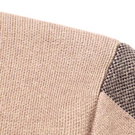 Long Sleeves Pockets Thickened Warm Cardigan Sweater Men Autumn Winter Patchwork Color