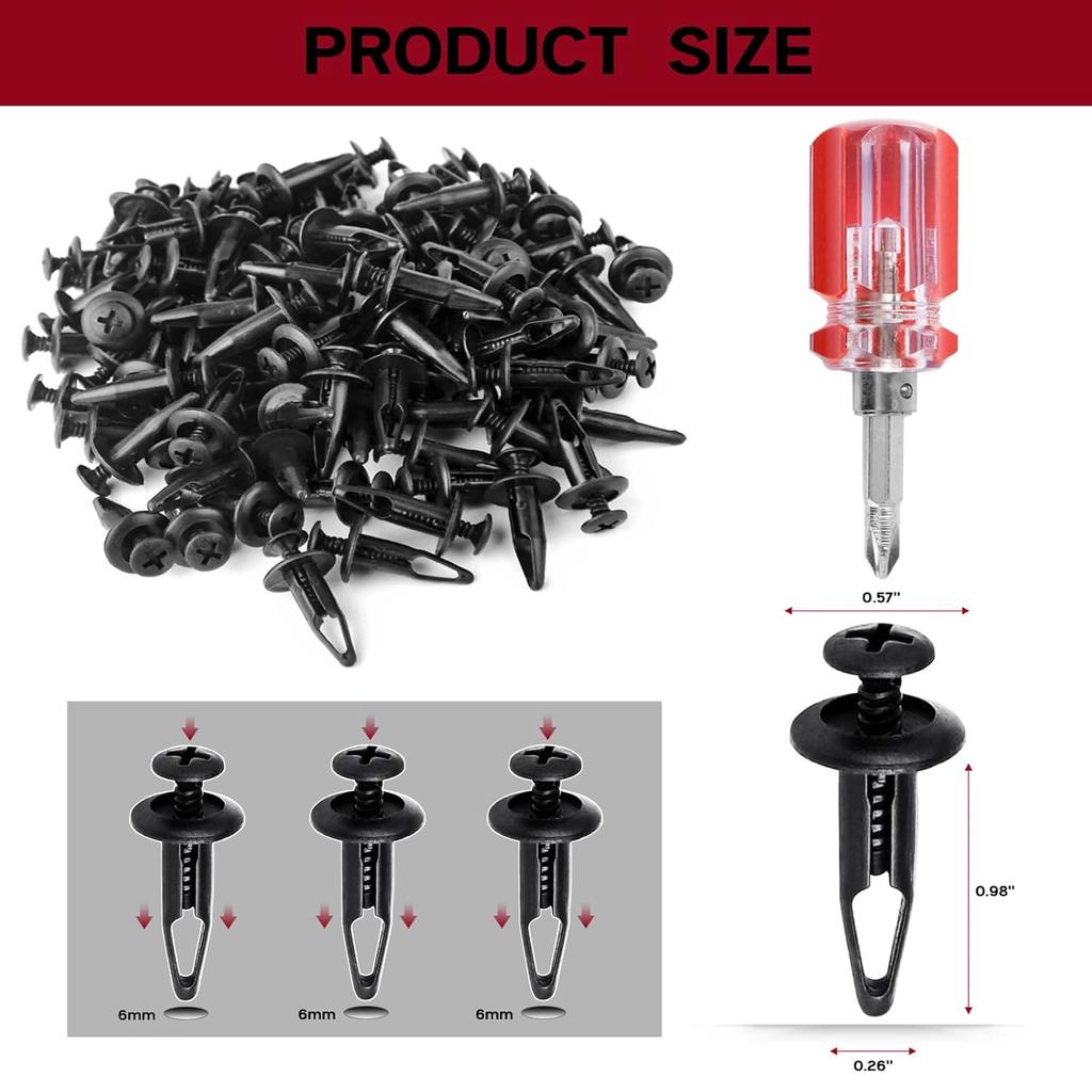 Xislet 100 Pcs Plastic Rivets Compatible With Rhino 450 660 700 Grizzly 600 ATV Body Fender Hood Fuel Tank Panel Push Fastener Rivet Screw Clips