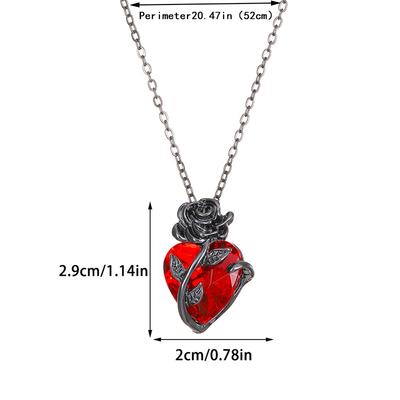 Personalized Heart Rose Flower Pendant Necklace For Women Men Gothic Punk Versatile Clavicle Chain Jewelry Accessories Gifts