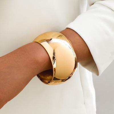 Punk Hip Hop Large Wide Cuff Chunky Gold Plated Bangles Bracelets for Women Minimalist Metal Spring Bangle Jewelry Gifts