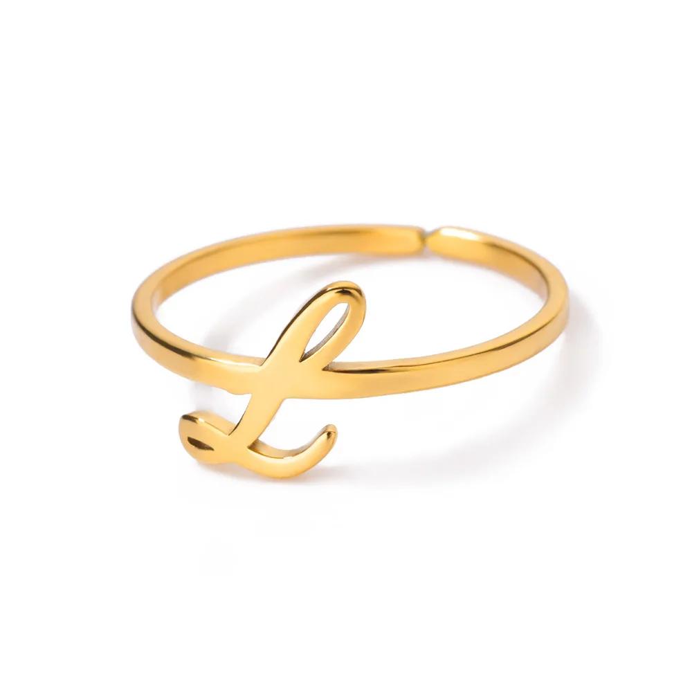 Stainless Steel Initial Letter Pendant Rings For Women Gold Color Trend A-Z Letter Finger Ring Aesthetic Wedding Jewelry Bijoux