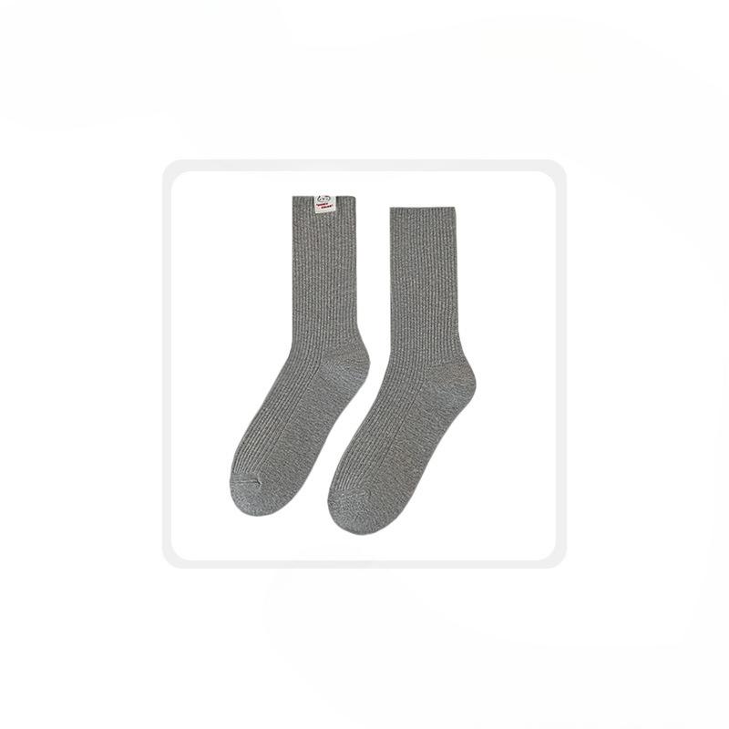 Female Autumn and Winter New Solid Color Cloth Label with Cotton Socks