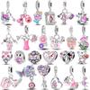 Copper Lovely Pink Color Charms Love Heart Skirt Flower Dangle Pendants Fit Original Bangle Bracelet Diy Jewelry