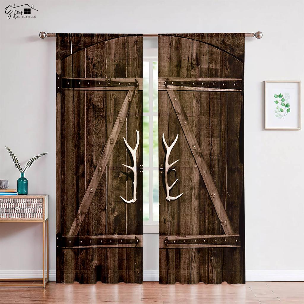 2-Pack Wooden Door 3d Printed Drapes Suitable Ideal for Bedchamber Living Area Kitchen Decorative Curtains Machine Washable