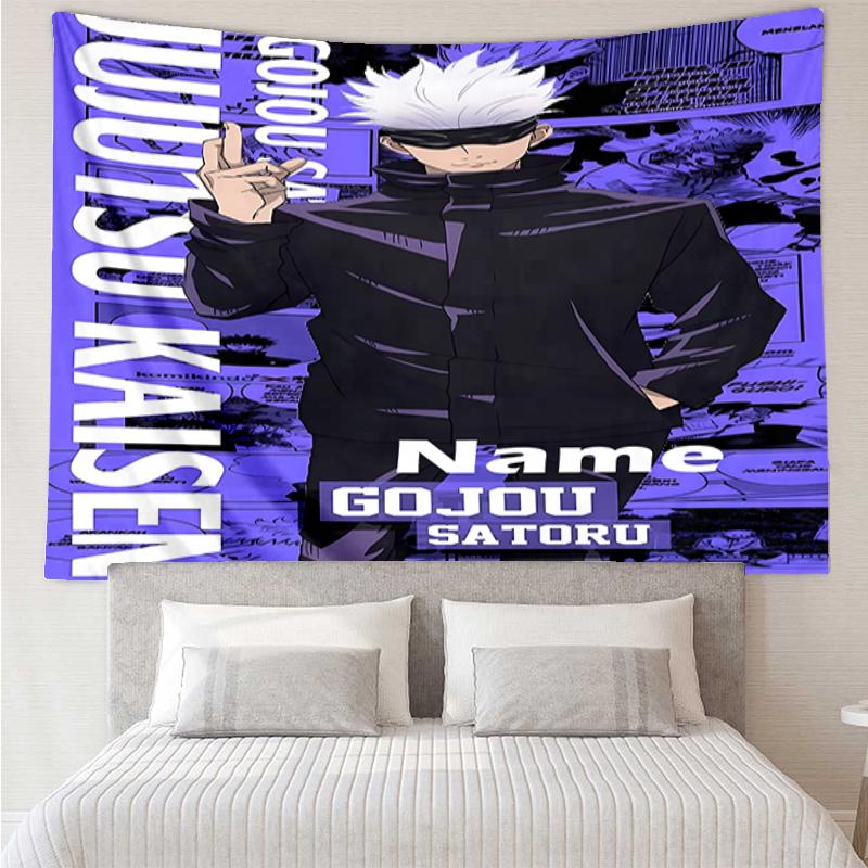 Custom Name Jujutsu Kaisen Print Tapestry, Backdrop, Easy Setup, Ideal for Bedroom, Office & Living Room, with Aesthetic Wall Hanging Decor.