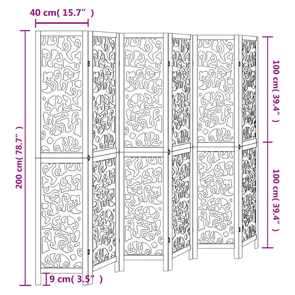 6 Piece Room Divider White Solid Paulownia Wood