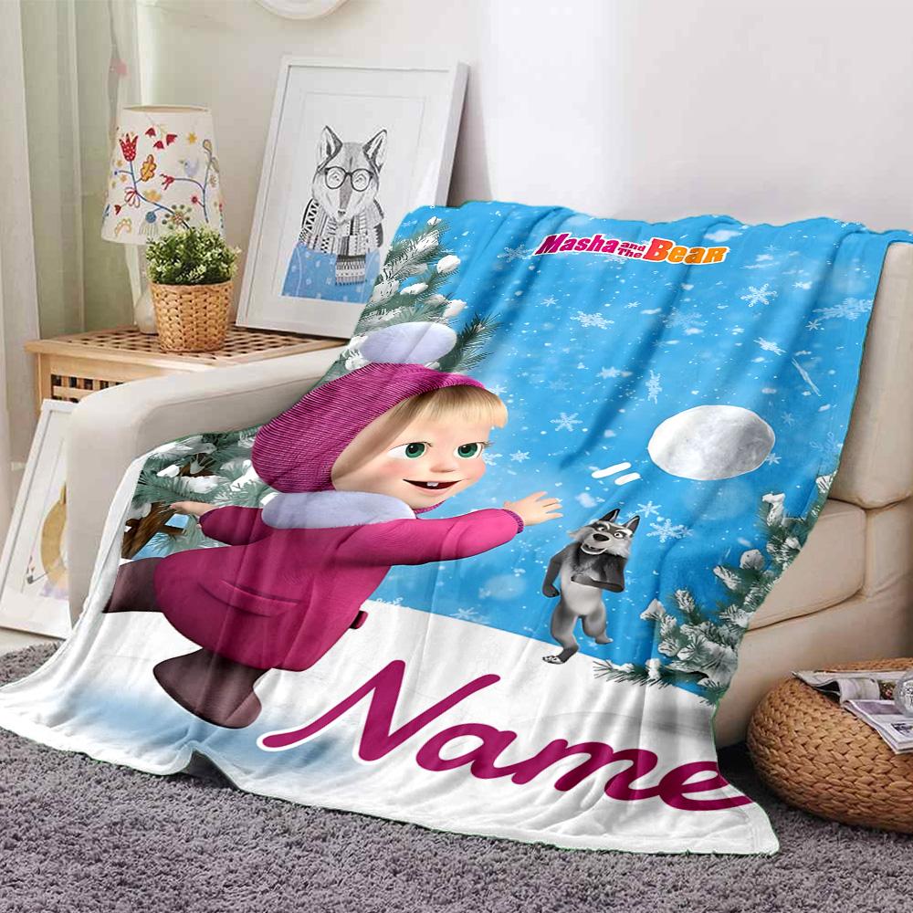 Custom Name Bear Family Adventure flannel Blanket for Super Soft Cute Comfort Blanket for Travel Bedding Couch Sofa Blanket