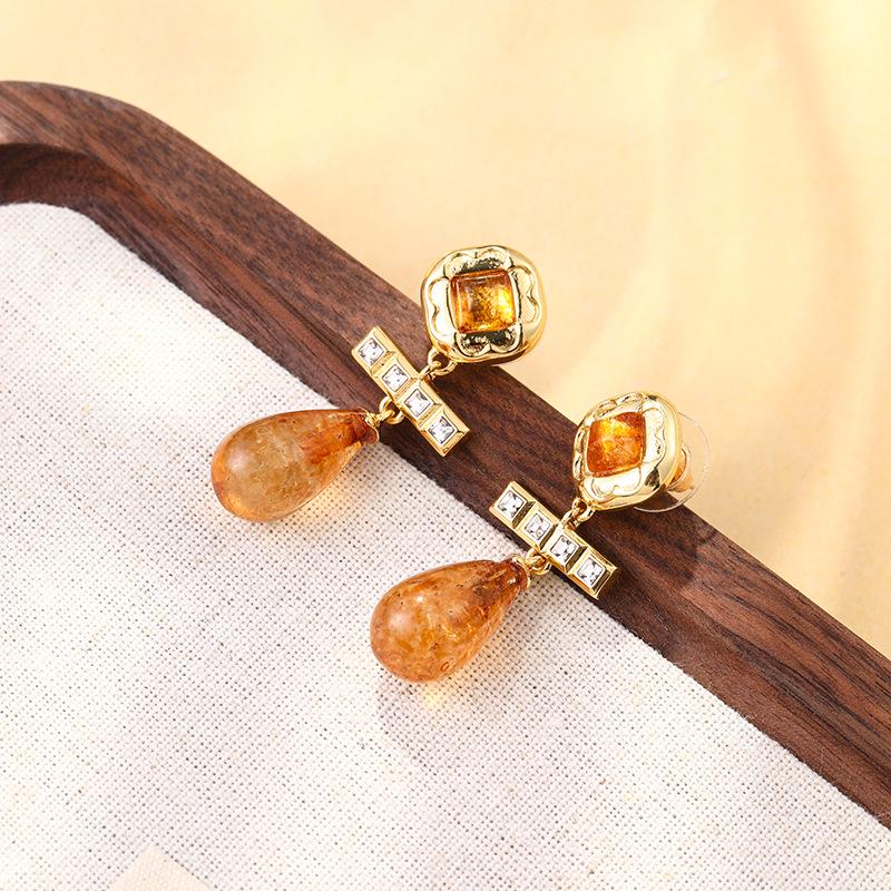 

Винтажные янтарные серьги-кисточки в форме капли - Натуральный камень, Элегантный придворный стиль
