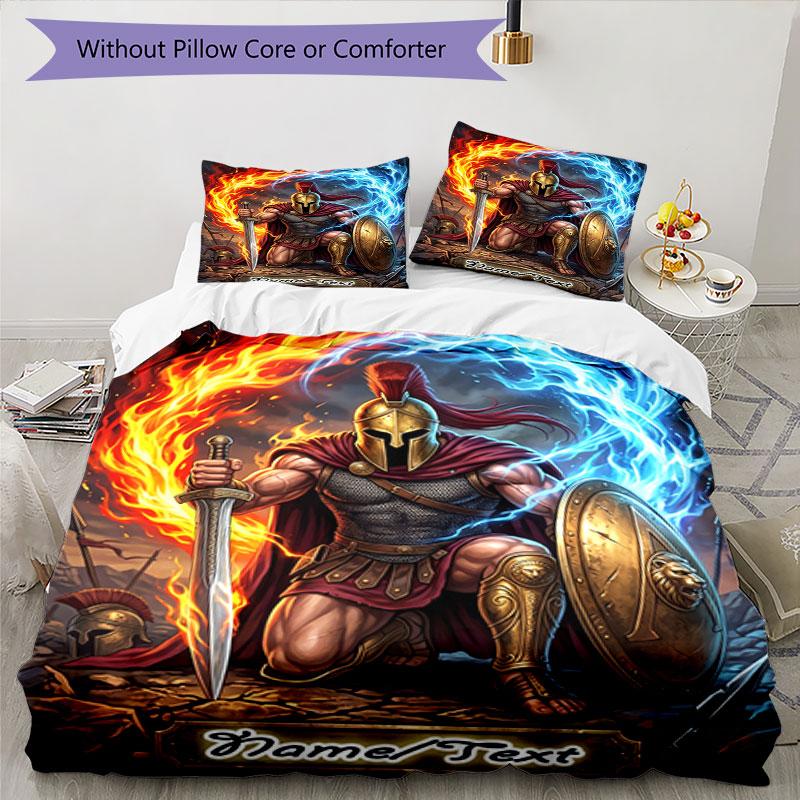 3PC Custom Name "Warrior's Flame Shield" Bedding Set Printed Bedding Set Duvet Cover Closure Includes 1 Duvet Cover & 243 Pillowcases for Bedroom