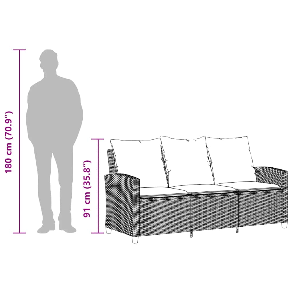 3 Seater Garden Sofa with Cushions & Table Beige Poly Rattan
