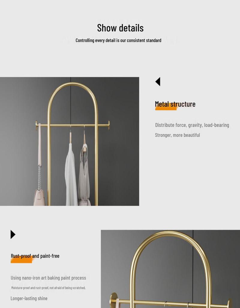 Nordic Marble & Metal Floor-standing Coat Rack, Foldable Wrought Iron Clothes Rack.
