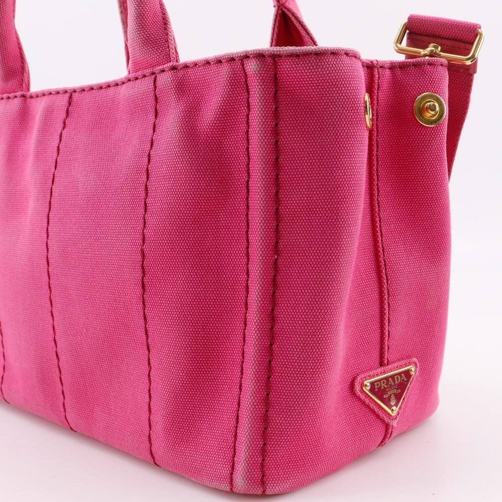 Prada Canapa Handbag 2WAYShoulder Tote Bag Pink Canvas Women Used
