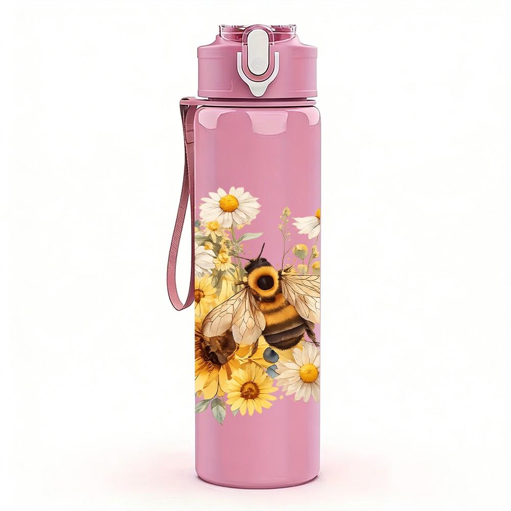 1PC Sunflower Wild Stem Flower Print 750ml Color Plastic Sports Water Bottle Leakproof Flip Straw Lid Suitable for Sports Office Home Use