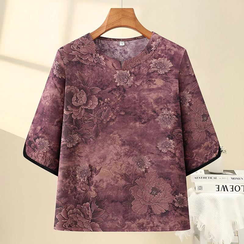 

Stylish Summer Round-Neck Printed Top for Middle-Aged and Elderly Women 2026 XL (45-53 kg) фіолетовий