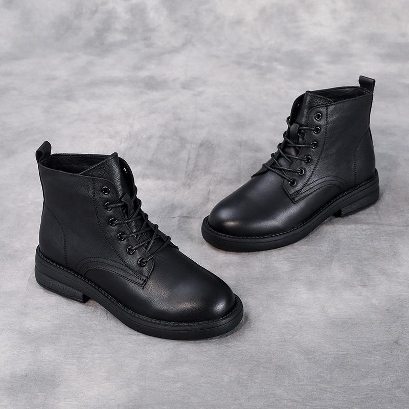 Leather Martin Boots Women's 2026 Autumn and Winter New British Style Women's Shoes Boots Lace-up Round Head Small Short Boots