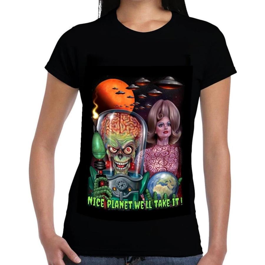 Mars Attacks Womens Capsleeve Tshirt, Black T-Shirt with Occult Dark Fantasy Art XXXXXL чёрный