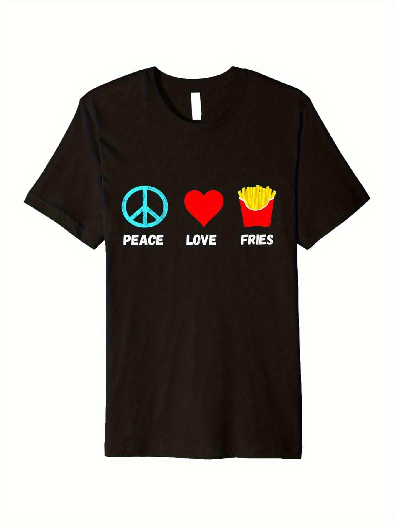 

Soft Cotton Peace Love Fries Graphic T-shirt - 100% Cotton Slim Fit Casual Tee with Fun Fast Food Design XXXL