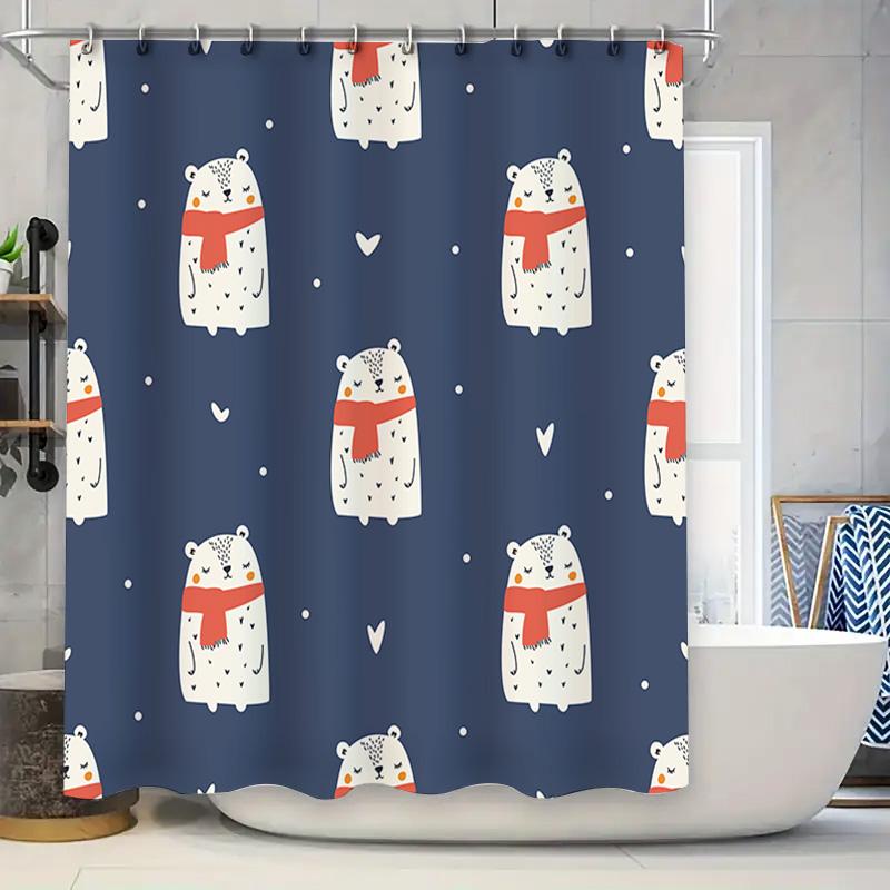 

Whimsical Winter Bear Blue Shower Curtain For Bathroom Decor Soft Fabric With Hooks Perfect Gift Idea W60H190(CM)-1 Pcs