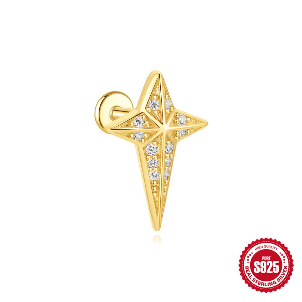 Flat Head Piercing Earrings S925 Sterling Silver Sunflower Pearl Star Tassel Delicate Stacking Piercing Explosive Earrings