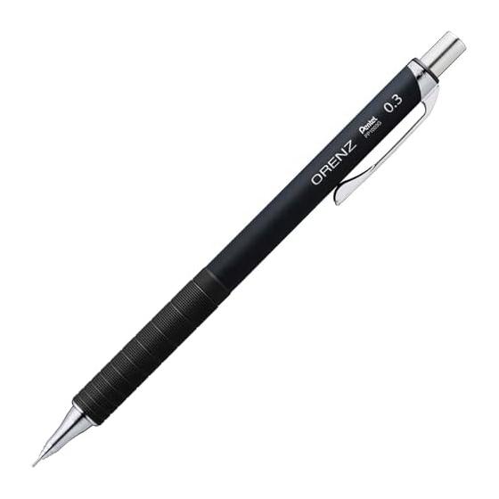 Pentel Orenz Metal Grip Mechanical Pencil, 0.3mm, Black Barrel, XPP1003G2-RA - Unbreakable Lead Technology, Sliding Pipe System, Low Center of