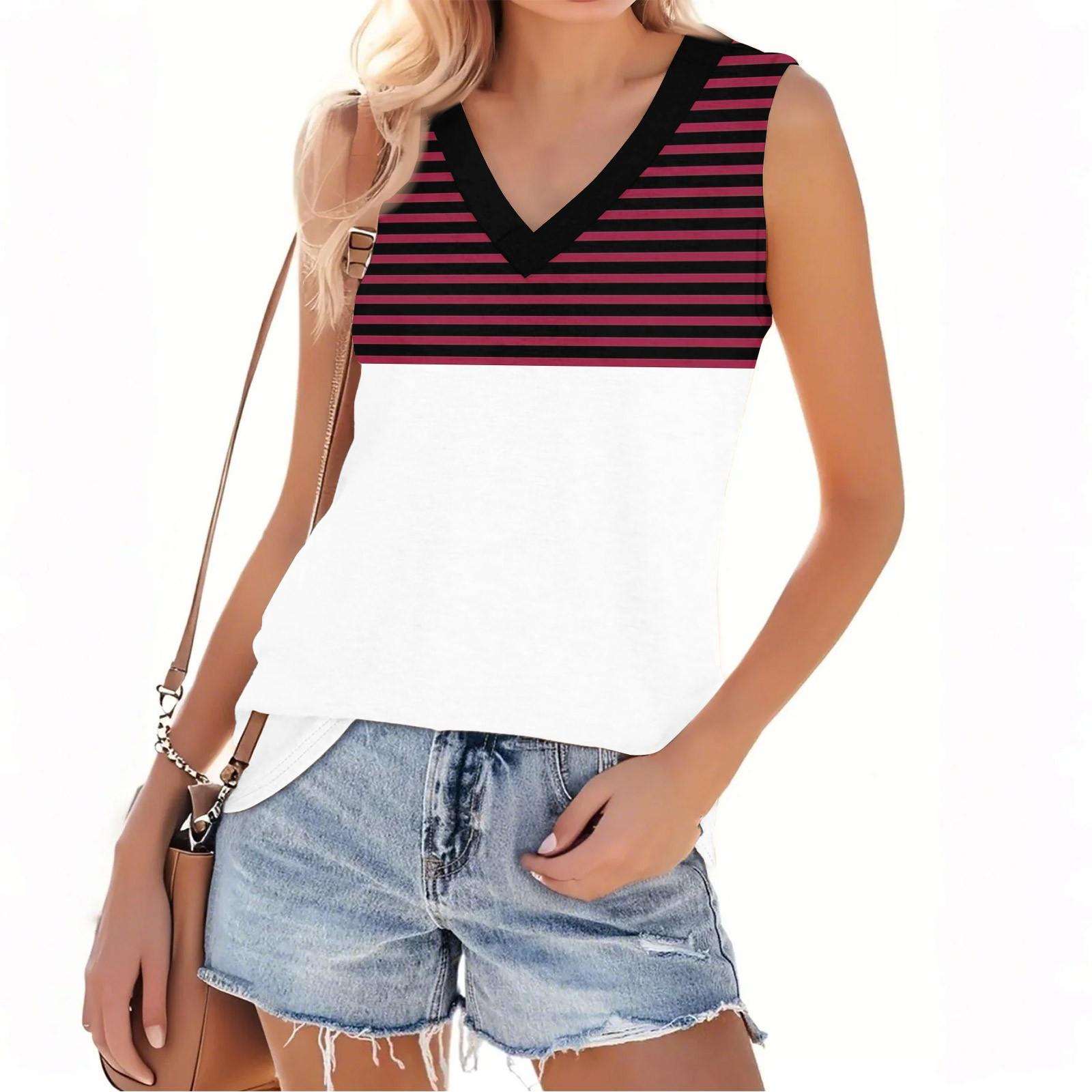 

Женская мода повседневный повседневный универсальный полосатый фактурный облегающий летний жилет-топ XL винный