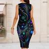 Women Plus Size Round Neck Sleeveless Printed Bodycon Midi Dress