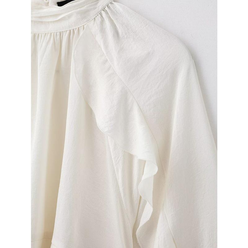 European & American Style Layered Stand Collar Long Sleeve Women's Shirt - 2234900