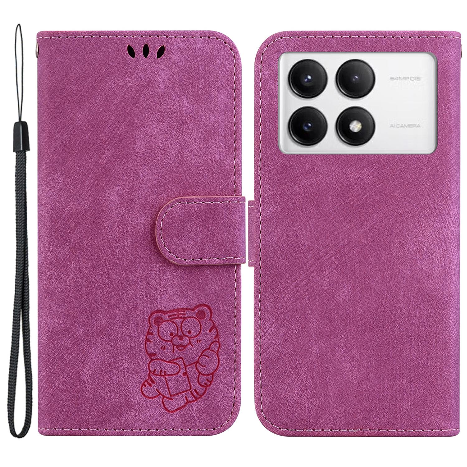 

For Xiaomi Poco F6 Pro 5G/Redmi K70 5G/K70 Pro 5G Wallet Phone Case Cute Tiger Imprint Leather Cover Rose