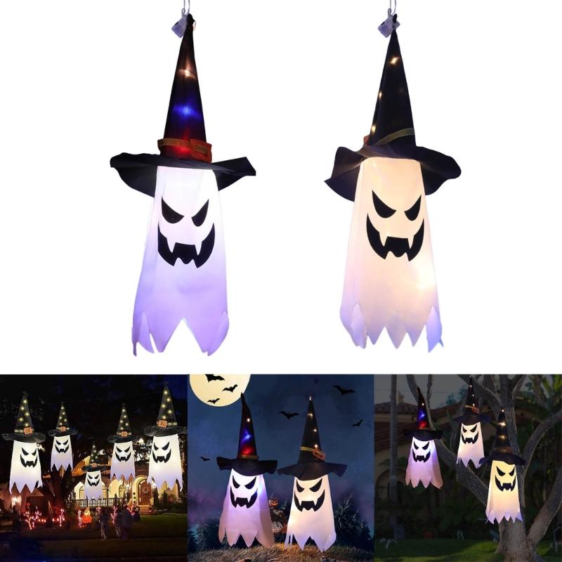 Halloween Decoration Flashing Light LED Skull Festival Dress Up Glowing Wizard Hat Lamps Hanging Decoration Kid Gift