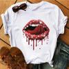 LOVE Red Lips Pink Heart Print T Shirt Women Romantic Slogan Graphic Short Sleeve Valentine Casual Summer Tee