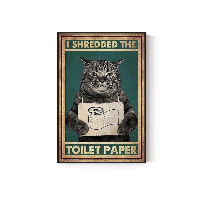 Retro Kitten Cartoon Canvas Painting Bathroom Toilet Poster Toilet Children's Room Decoration Painting for Modern Living Room Asian Style Home Decor