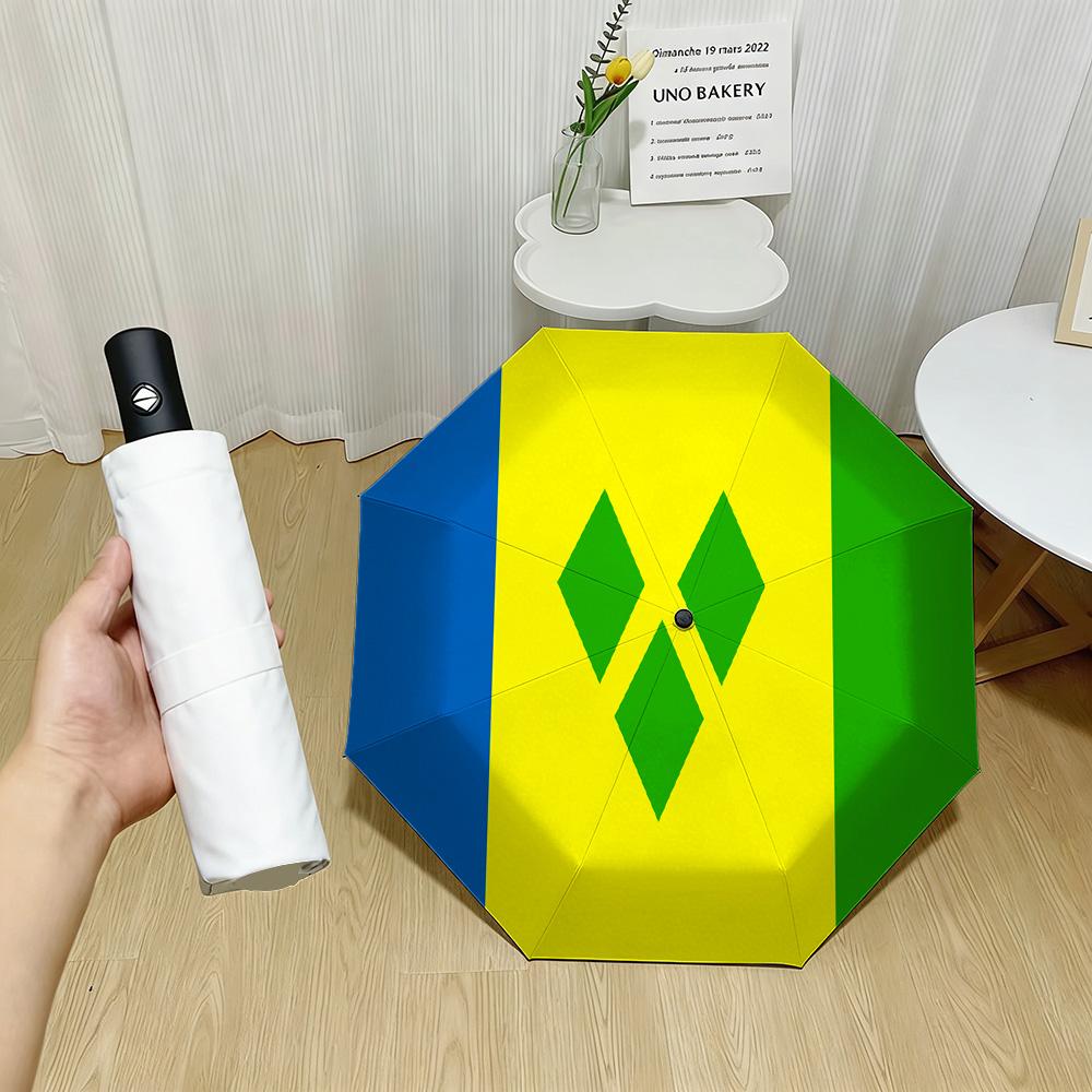 

Saint Vincent and the Grenadines National Flag Blue Yellow Green with Green Diamonds Print Auto Folding Umbrella Waterproof Wind (as the picture,iron&8K)