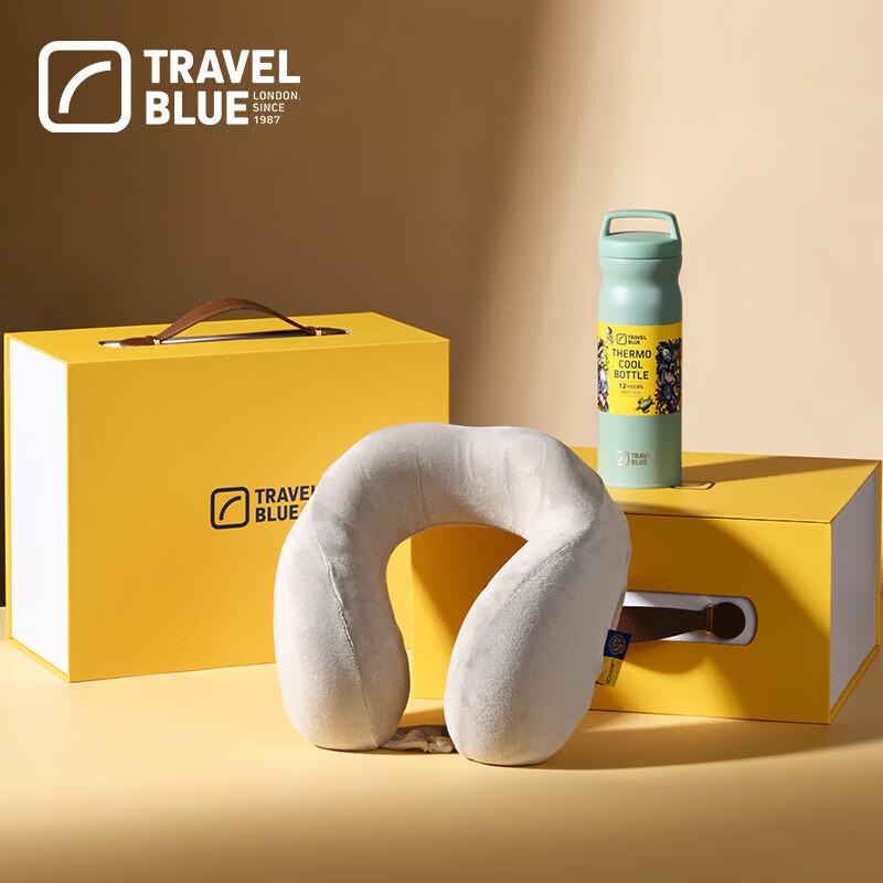 

TRAVEL BLUE Memory Foam U-shaped Pillow and Thermos Mug Set
