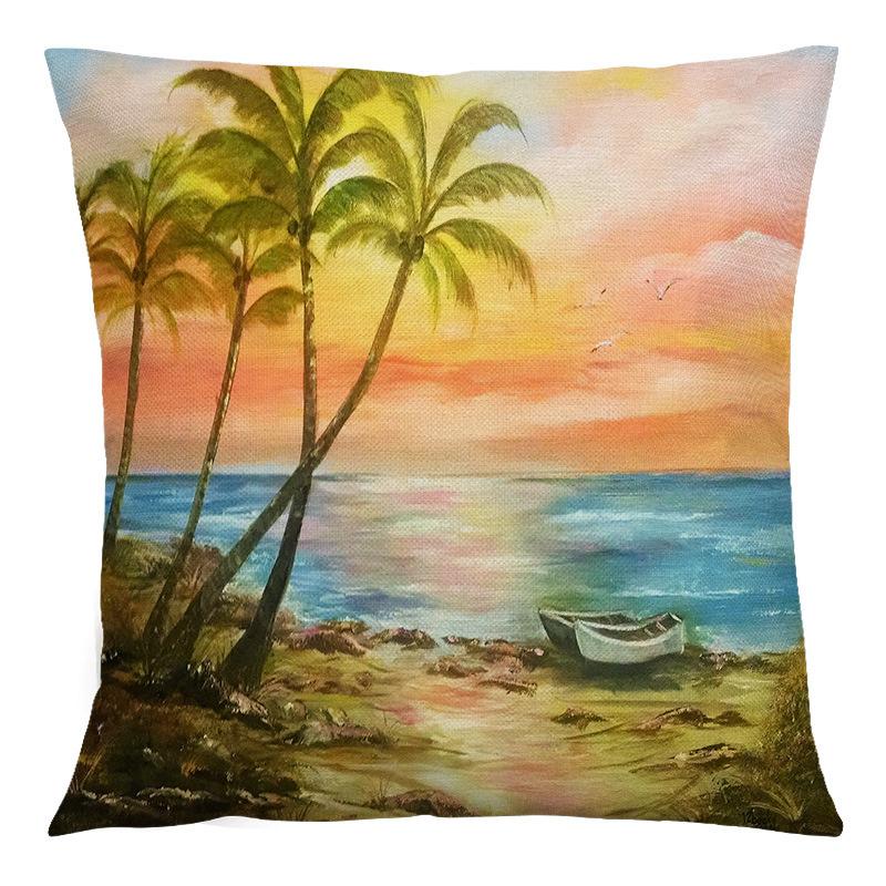 Summer Beach Landscape Retro Cushion Cover 45x45cm Polyester Pillowcase Home Decor Sofa Chair Waist Cushion Cushion Cover