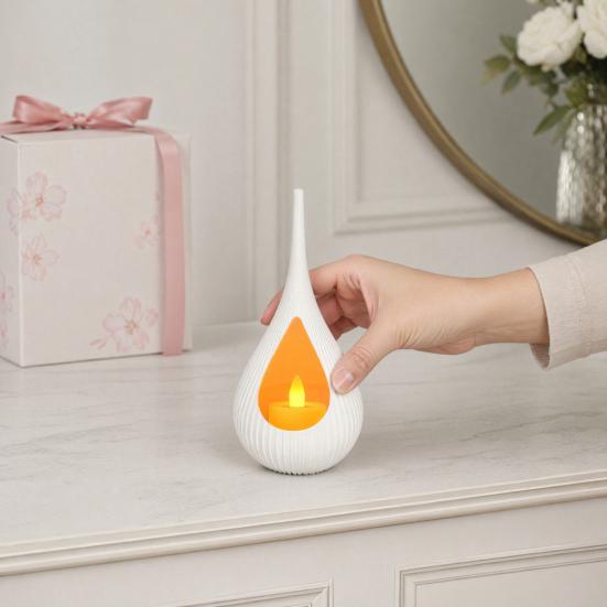 Yousheng Compact Size Candlestick, Vertical Grain Texture Candle Holder, Water Drop Shape 3D Printed Candlestick for Living Room Dining Table