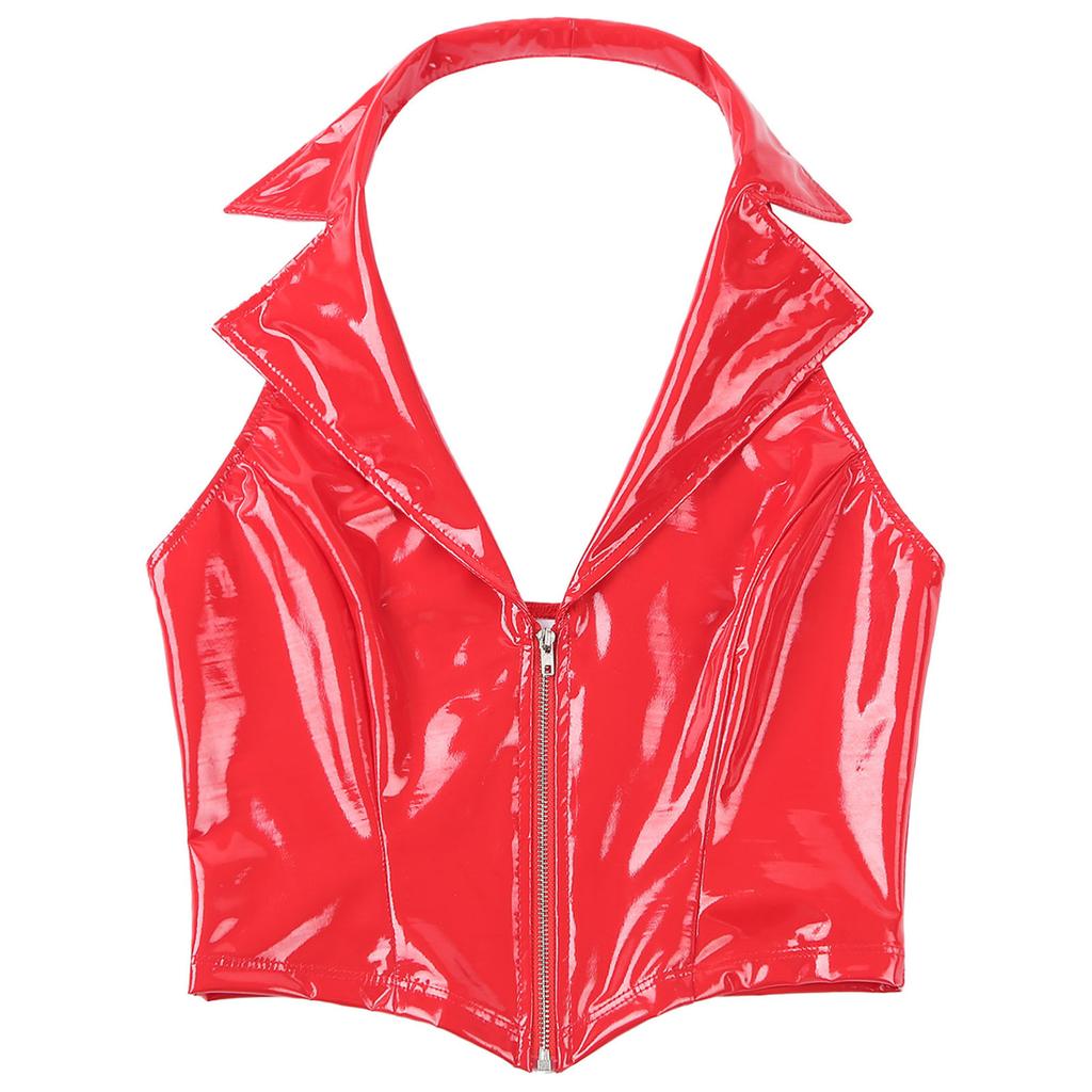 Frauen Gothic Steampunk Weste Tiefem V-ausschnitt Front Zipper Slim Fit Weste Sexy Nachtclub Party Clubwear Latex Crop Tops XXXXL